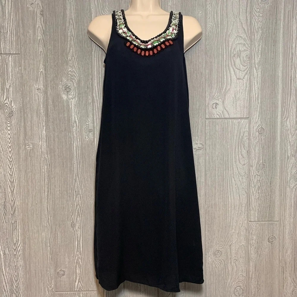 Adam Lippes Silk Embellished Black Tank Dress 0